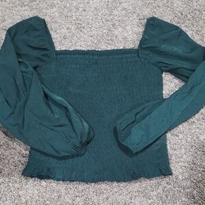 Dark Green Puff Sleeve Top